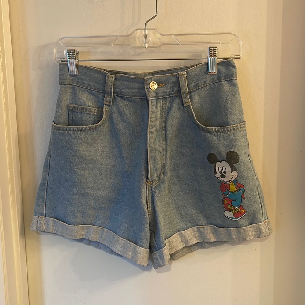 Vintage Mickey Mouse High-Waisted Denim Shorts